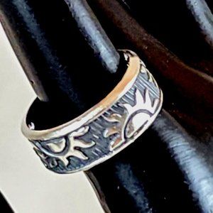 Vintage Mexico Half Sun Sterling Silver Band Ring - Size 9